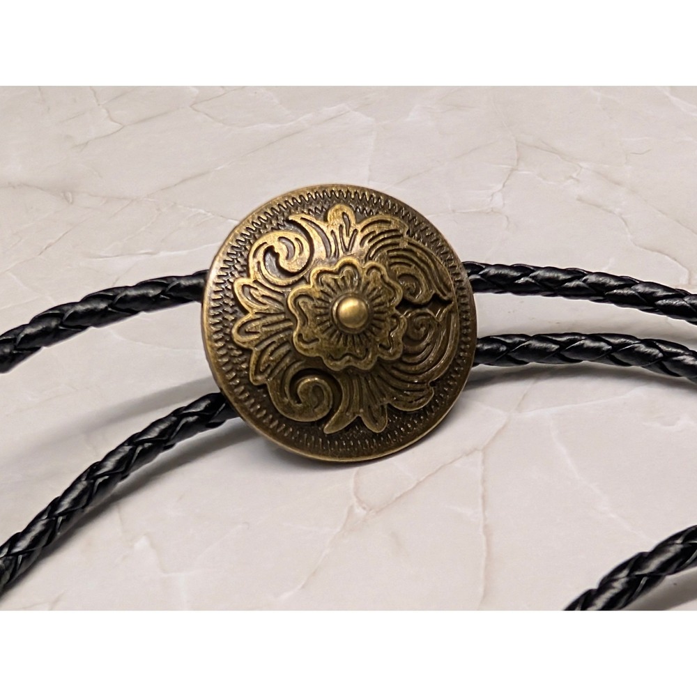New Bolo Tie Black Bronze Tone Floral Western Cowboy Cowgirl Necktie Jewelry